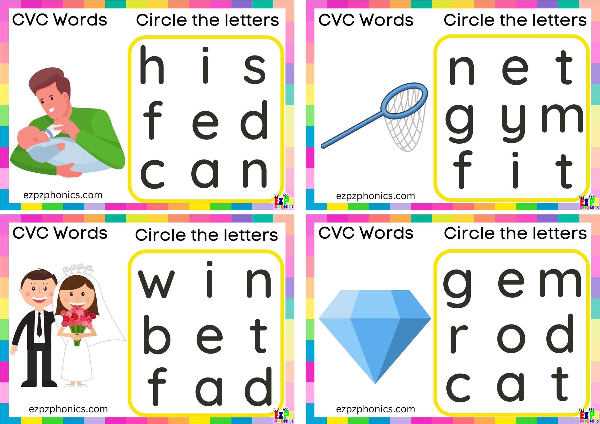 Short e Vowel CVC words Circle the letters to make the words 4
